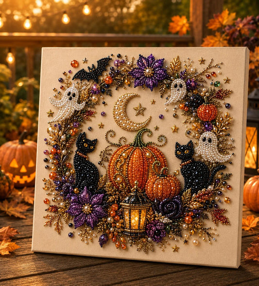 Ceroval - Halloween Pearl Art DIY Kit – Turn Tiny Pearls into Spooky-Cute Magic (Size:7.87in*7.87in)